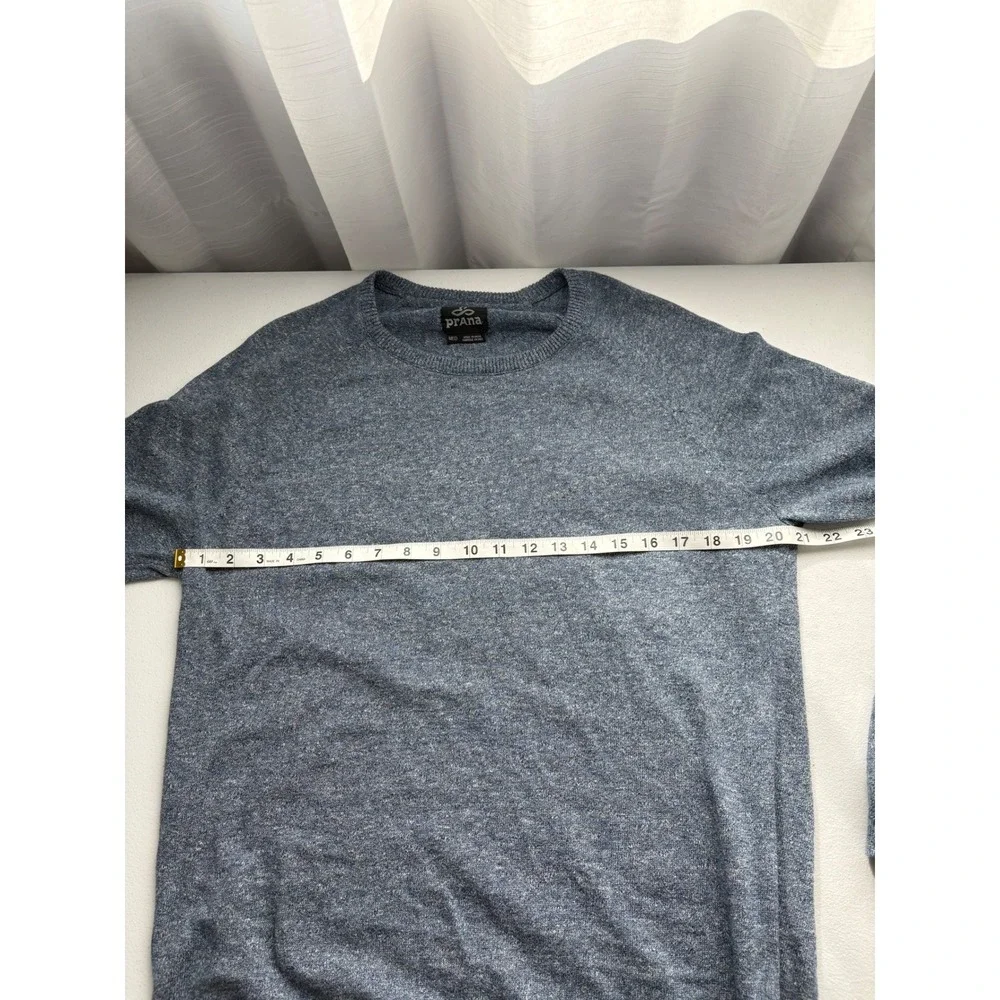 Prana Mens Blue Heather Crew Neck Organic Cotton Blend Knit Sweater - Medium